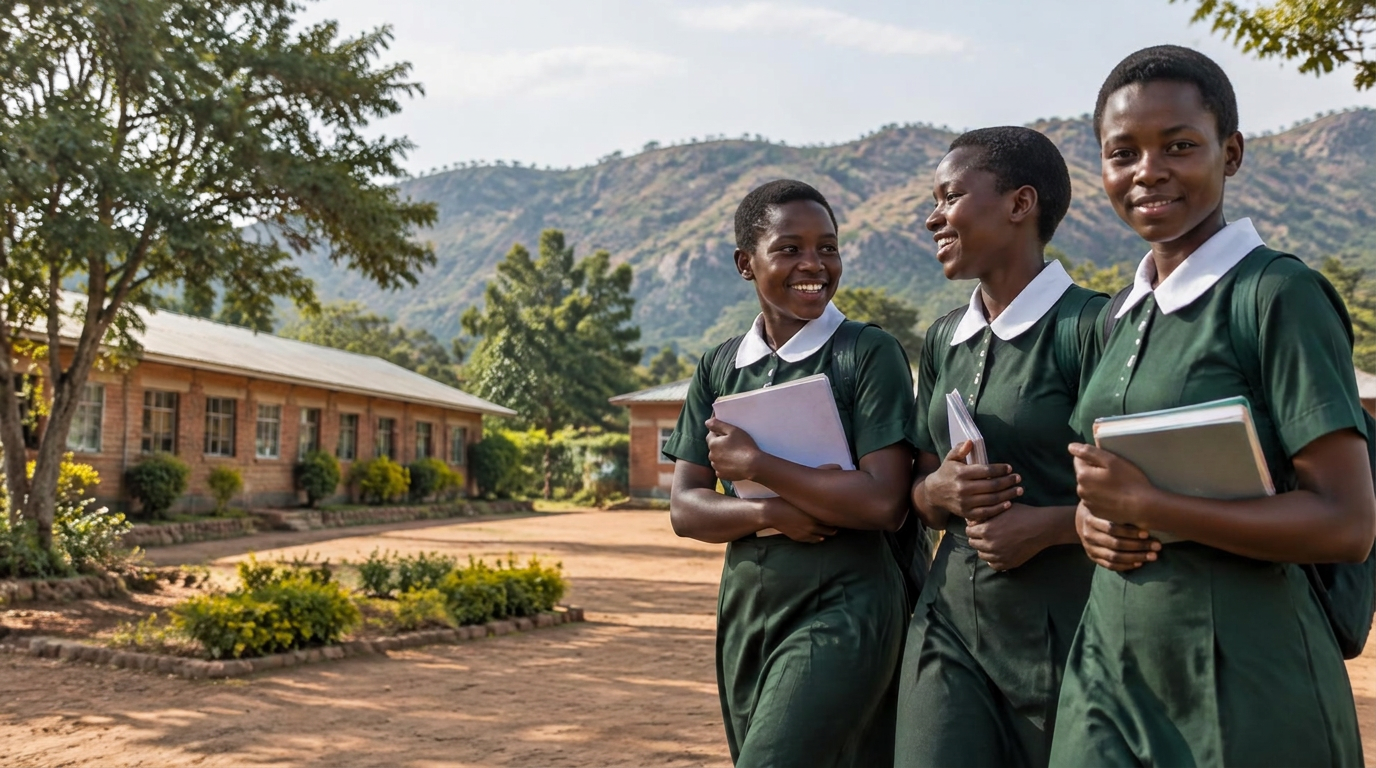 Illustrative image of female learners at a rural Zimbabwean school